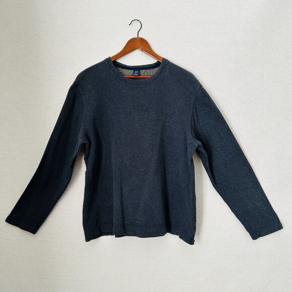 GAP Pullover Shirt Men Large Blue Crew Knit Cotton Slit Outdoor Comfy Fisherman - Picture 10 of 11